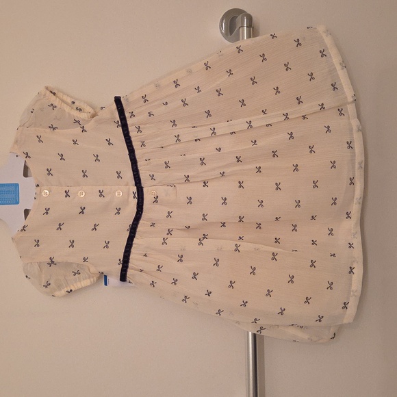 New Carter's Beige Dress with Dark Blue Bow Pattern - Picture 9 of 12